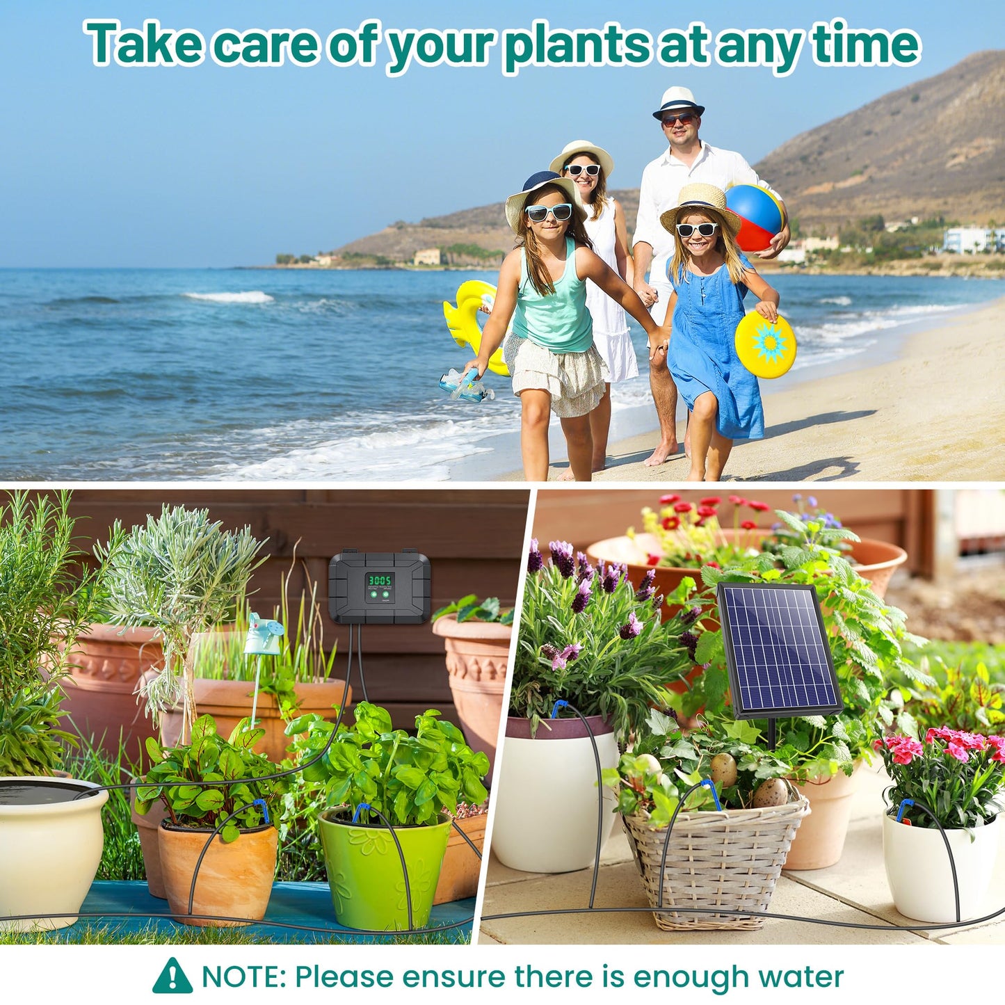 Biling Automatic Drip Irrigation Kit, 8W Solar Irrigation System with Battery for Garden with Digital Programmable Timing Modes, Solar Watering System Take Care Your Plants