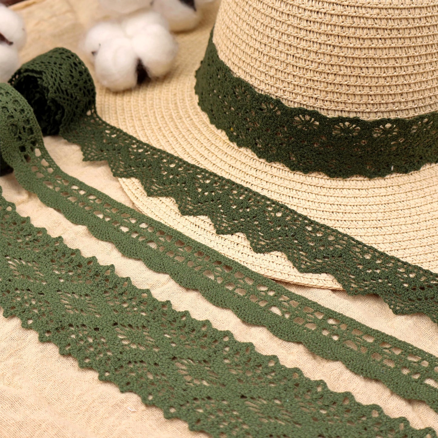 ZNZAKKA Green Lace Ribbon 8 Yards Cotton Lace Trim Crochet Sewing Lace for Crafts Gift Wrapping Wedding Decoration