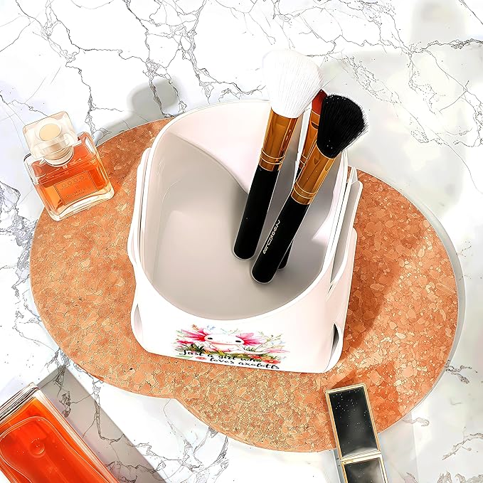 Axolotl Makeup Brush Holder, Decorative Desk Organizer for Jewelry Pen Pencil Glasses Storage, Axolotl Lovers Themed Gifts Stuff For Girls Teens Kids Women!