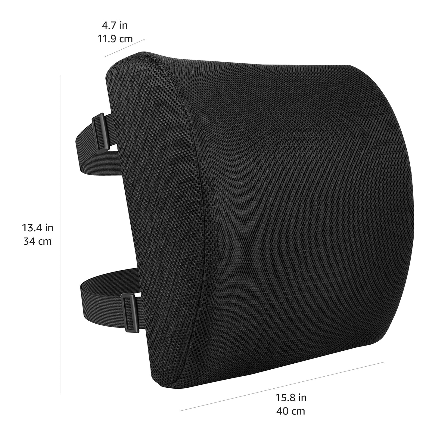 Amazon Basics Rectangular Memory Foam Back Support Cushion for Office Chairs, Non-Slip Base for Long Sitting, Black
