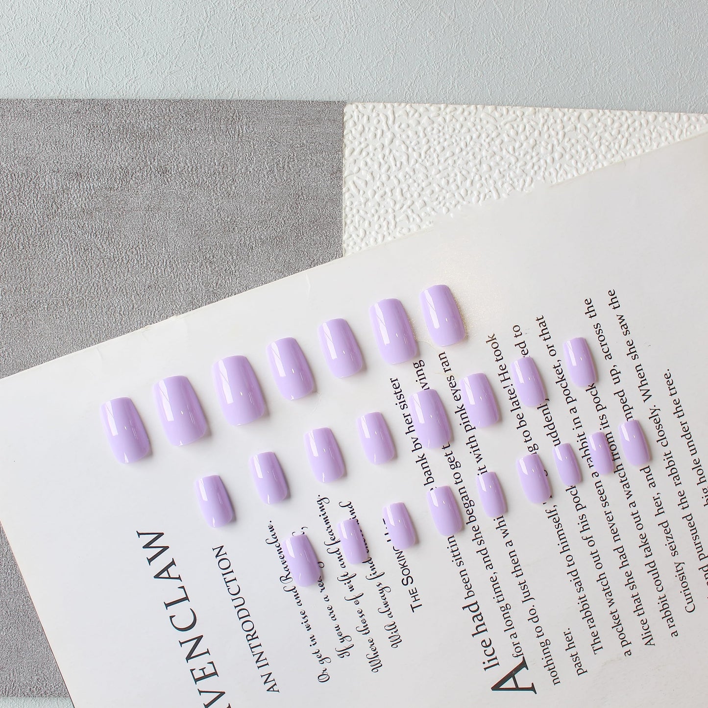 Light Purple Press on Nails Short Medium Square Glue on Nails Set,KQueenest Solid Color Fake Nails Short Coffin Acrylic Nails Press on Gel Nails for Women Reusable False Press-on in 24 Pcs