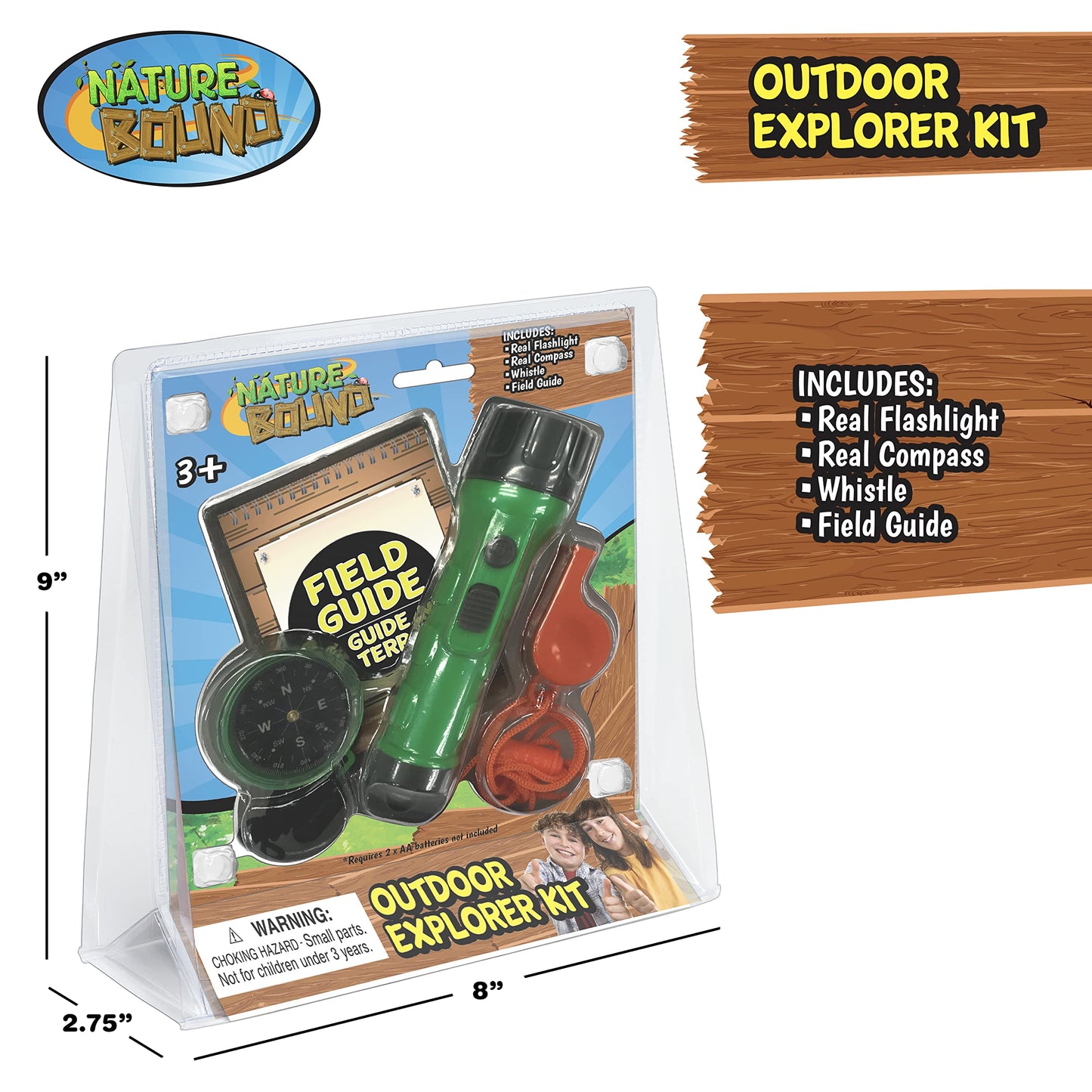 Nature Bound Outdoor Explorer Kit with Flashlight, Compass, Whistle, and Field Guide, Gift for Boys and Girls for Hiking, Camping, and Exploring Nature