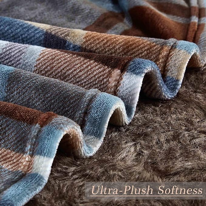 MERRYLIFE Throw Blanket Plaid Sherpa | Ultra-Plush Soft Colorful Oversized | Decorative Couch Travel Blanket | Queen Size(90" 90", Greenland)