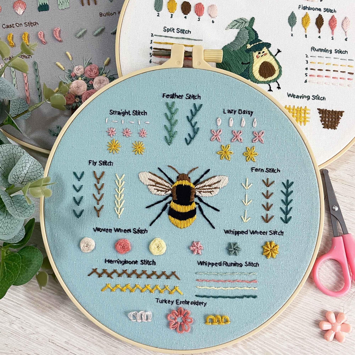 Myfelicity 3 Embroidery kit for Beginners, Beginner Embroidery Kit for Adults. Starter Kits to Learn 28 Different Stitches, Including Fabric with Prints, Threads, Needles, Hoop and Video tutorials…