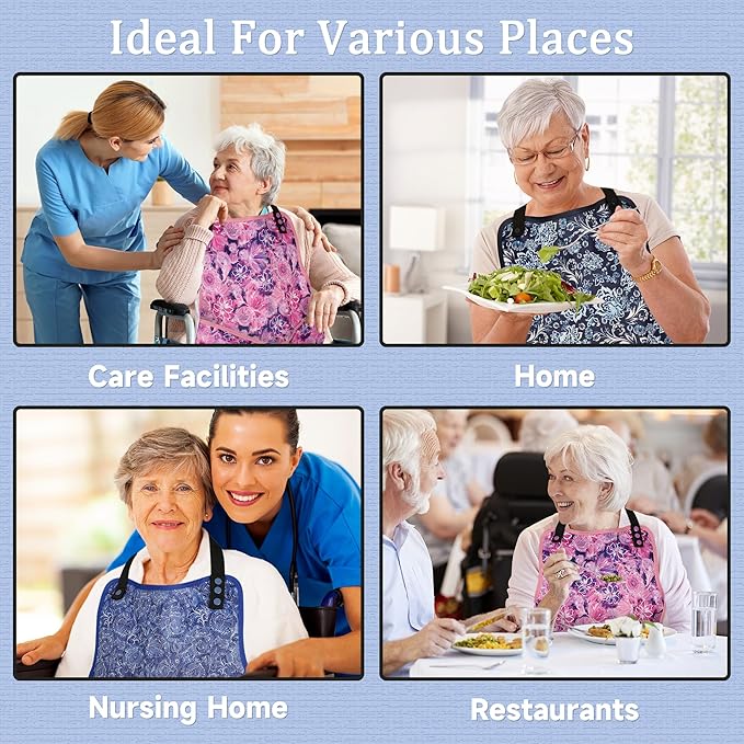 Adult Bibs-3 Pcs Washable Clothing Protector with Upgraded Crumb Catcher