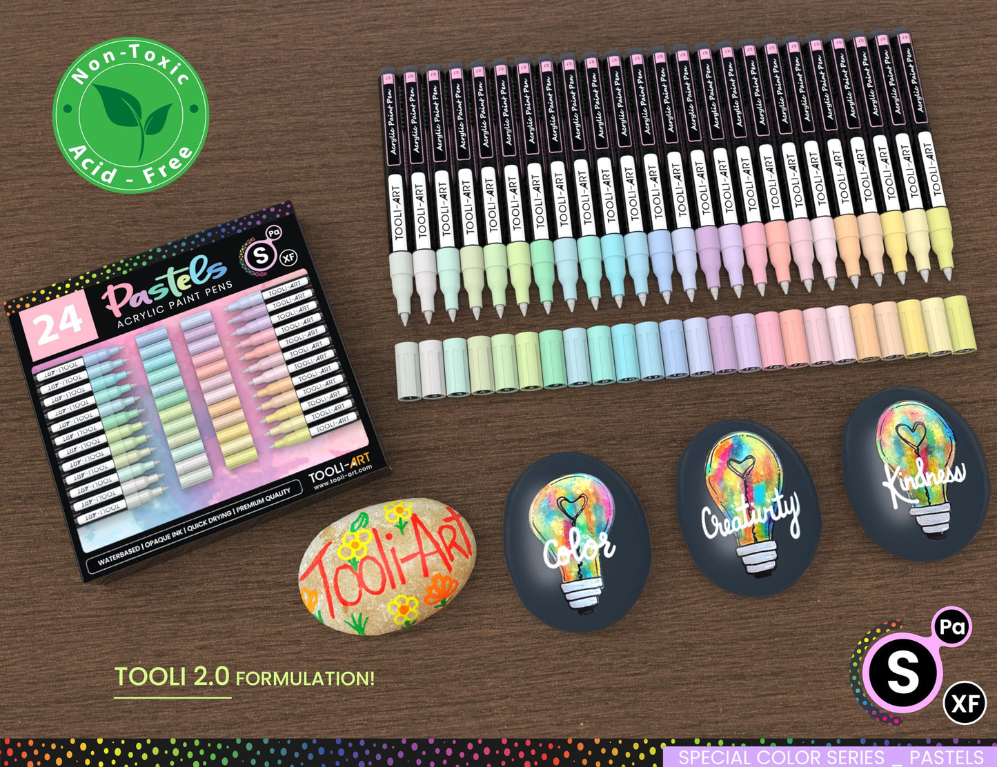 TOOLI-ART Acrylic Paint Markers Paint Pens Special Colors Set For Rock Painting, Canvas, Fabric, Glass, Mugs, Wood, Ceramics, Plastic, Multi-Surface. Non Toxic, Water-based (PASTEL)