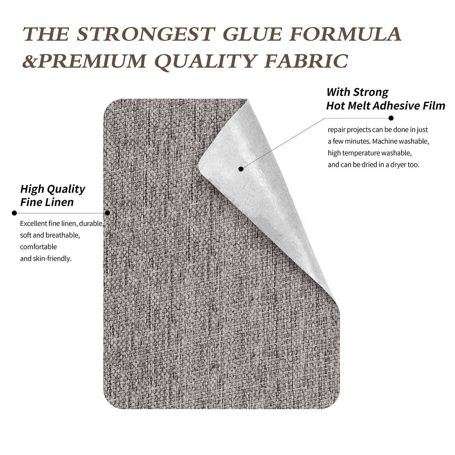 King Mountain Premium Linen Fabric Iron-on Repair Patch, Inside&Outside 3"x60" With Backing Glue, Decorative Kit (Medium Grey)