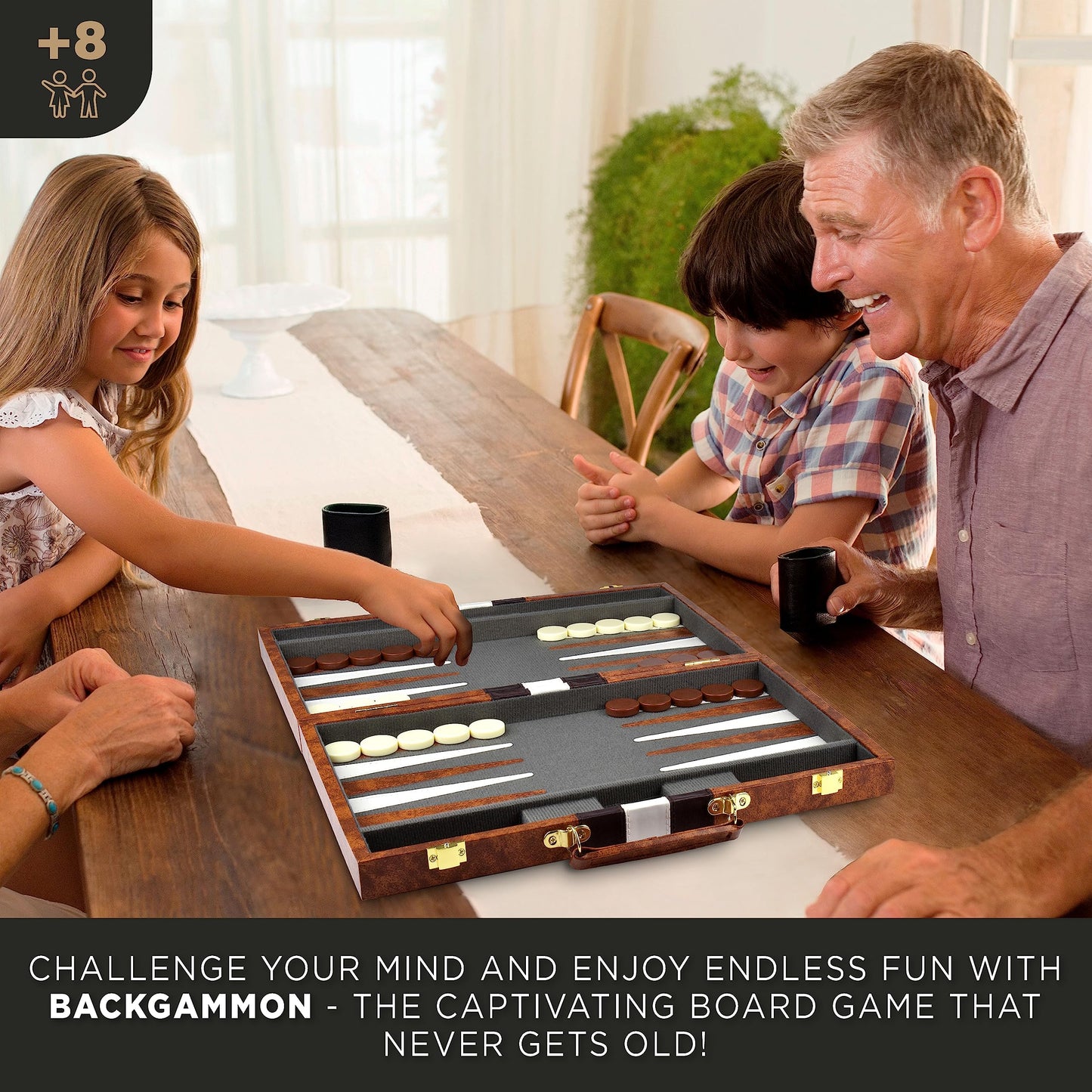 Large Backgammon Sets for Adults - Classic Board Games for 2 Players Adults and Kids - Premium Backgammon Set 15 inch Board and 32 Backgammon Pieces in Quality PU Leather Case - Gift for Man