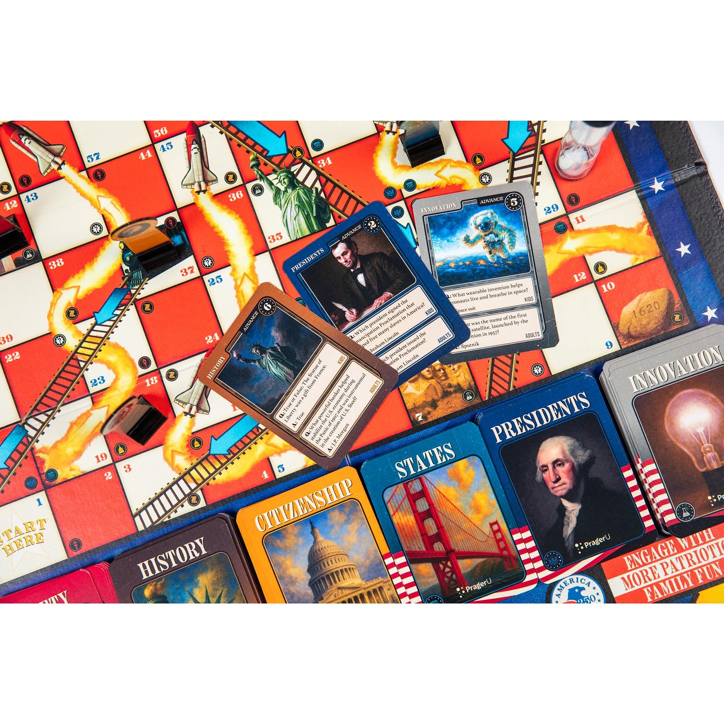 PragerU: Celebrate America - Race to The White House Board Game, USA Trivia Game, America’s 250th Anniversary Edition, Families & Kids 8+, 2+ Players, Made in America