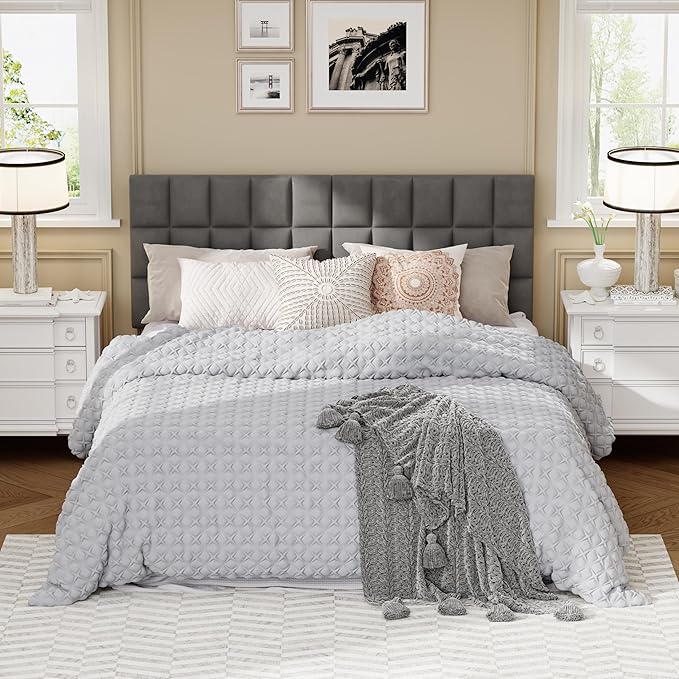 Andeworld Velvet Upholstered Tufted Queen Size Headboard,Wood Head Board with Metal Legs, Adjustable Height from 42” to 56”, Bed Headboard in Modern Design,Backboard for Bed, Dark Gray