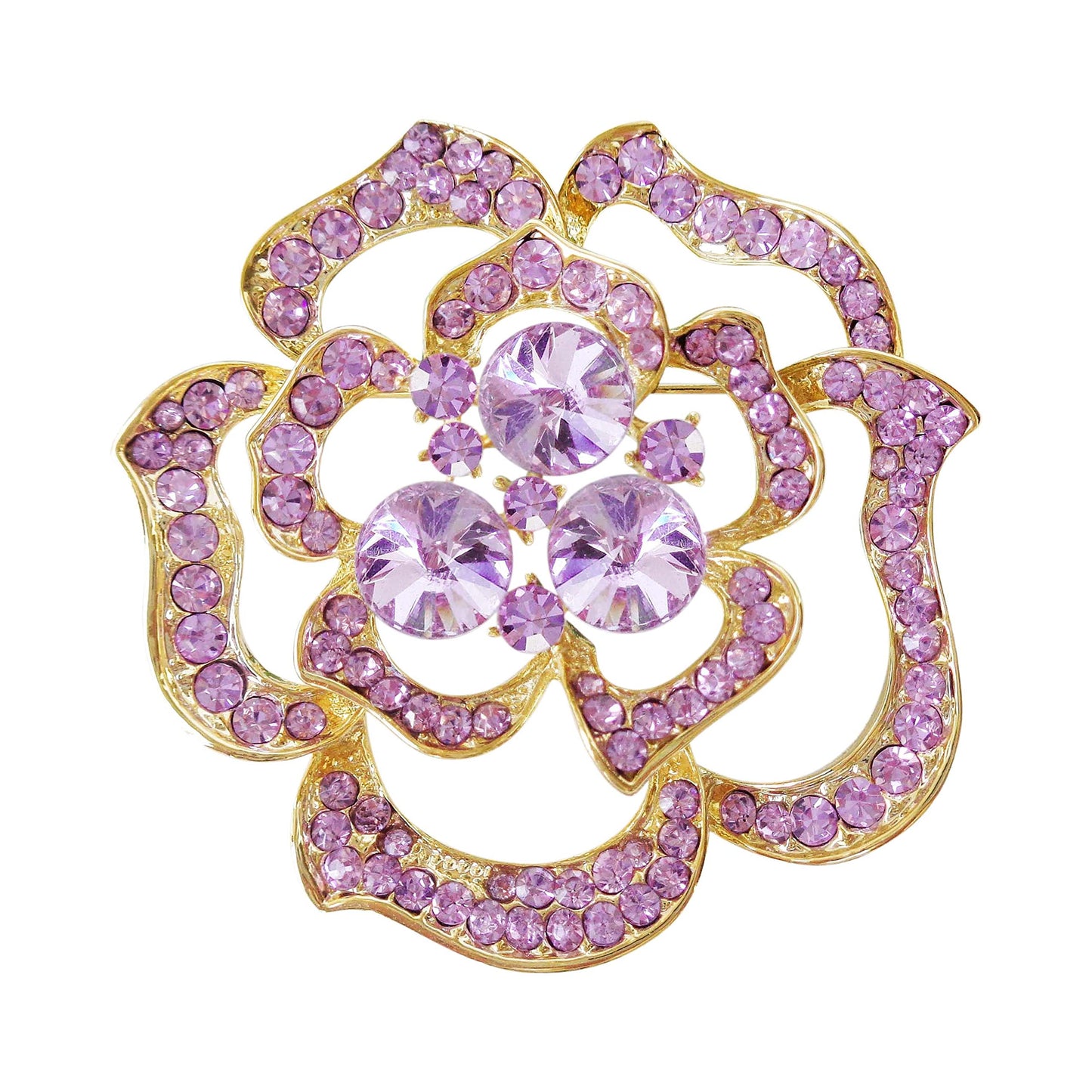 Navachi 18k Gold Plated Purple Crystal Blooming Rose Flower Az7439b Brooch pins
