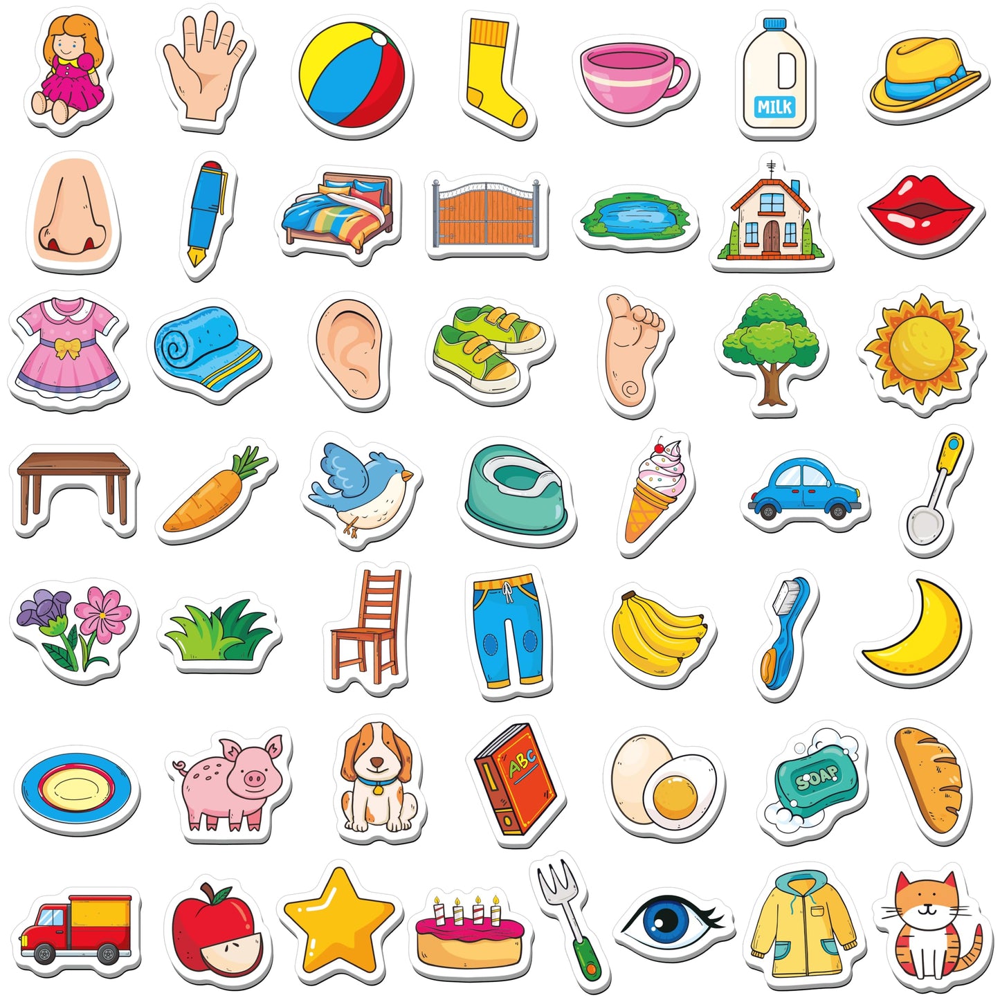 50 PCS First Word Magnets, Magnetic Thickened Daily Items Fridge Magnets Adorable Educational Learning Toys for Kindergarten, Preschooler, Kids 3+