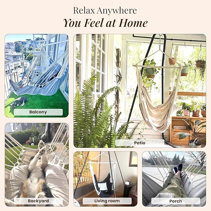 Hanging Hammock Chair Swing – Hanging Chair Outdoor & Indoor - Hammock Swing Chair – Quick & Easy Setup with Hardware Kit – Durable & Spacious Full Body Support – Holds 440 Lbs