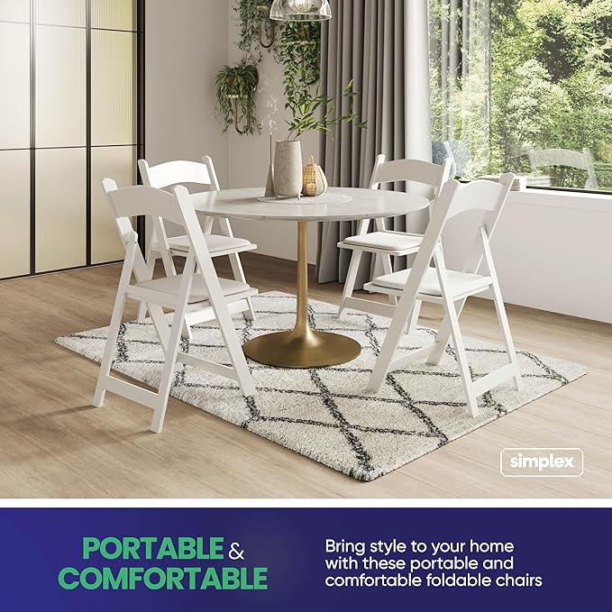 SIMPLEX 12 White Folding Chairs – Resin Stackable Foldable Chairs with Padded Seats – Comfortable White Folding Chairs for Indoor/Outdoor Events – Lightweight Resin Chairs (Set of 12)