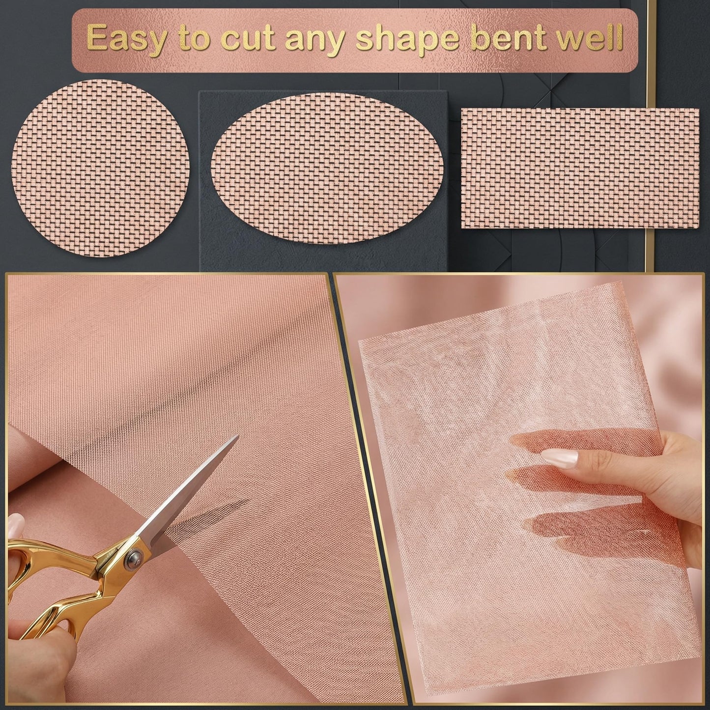 Therwen 12 Inch x 35 ft Copper Mesh Screen 99.9% Pure Copper 40 Mesh Roll Wire Fabric for Grounding Dense Filter Screen Woven Crafts Window Protection