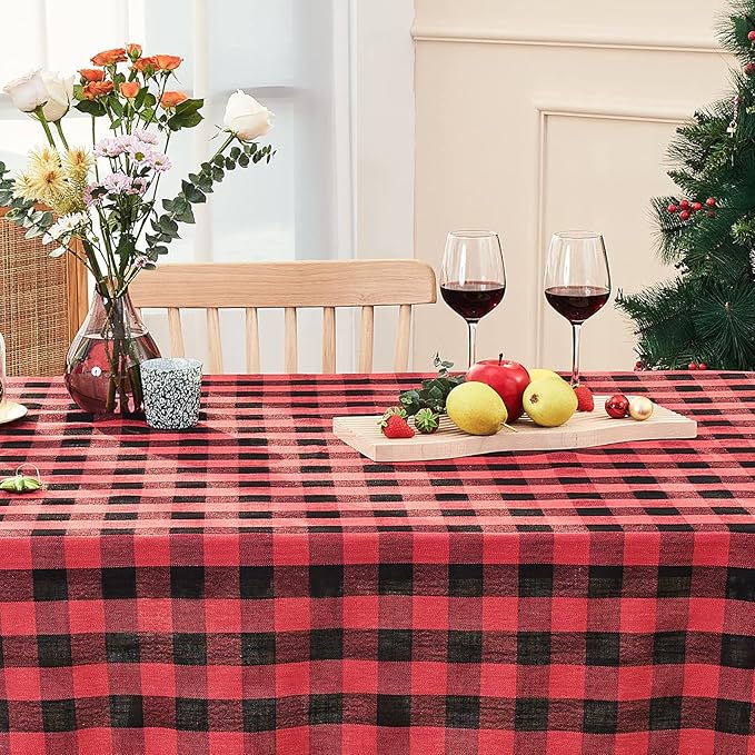 Buffalo Plaid Rectangular Tablecloth-Cotton Gingham Table Cloth for Kitchen Restaurant Farmhouse Christmas Holiday Decor (Rectangle/Oblong, 55x120,Red and Black)