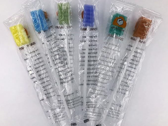Oral Swabs Disposable 360 Pcs Each Individually Wrapped Swabsticks Toothettes Mouth Swabs Sponge Dental Care Zigzag Wave Shaped 6 Color Multi-Color Soft Foam Oral Swabs