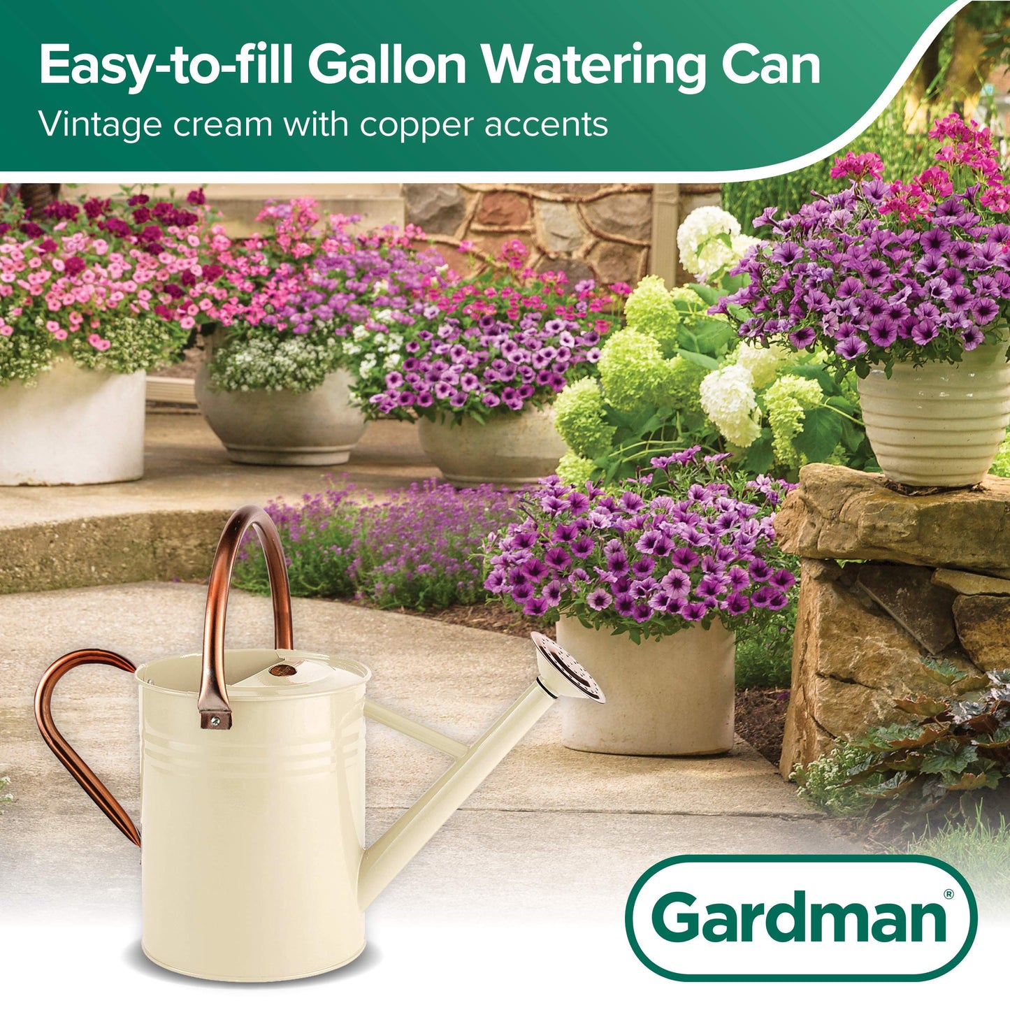 Gardman R34898 1 Gallon Watering Can, Vintage Cream