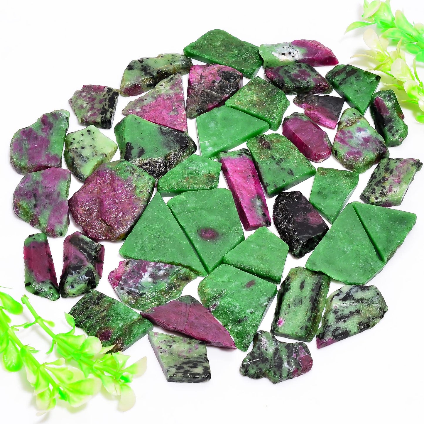 Natural Ruby Zoisite Raw Slice Gemstone- Healing Crystals for DIY Jewelry Making -Loose Natural Cabochon -Perfect for Crafting Unique Jewelry Designs (5 pcs, 25-35 mm)