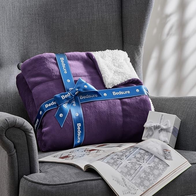 Bedsure Sherpa Fleece Throw Blanket for Couch - Thick and Warm, Soft Fuzzy Plush Throw Blanket for Winter, Purple, 50x60 Inches