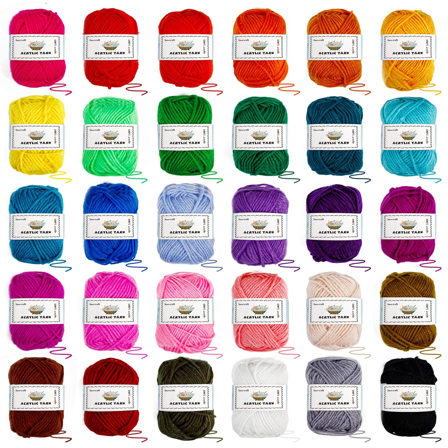 INSCRAFT Crochet Yarn Kit for Beginners Adults, Includes 1650 Yards 30 Colors Acrylic Skeins, User Manual, Hooks, Wine Bag etc, Make Amigurumi & Projects, Starter Set Professionals