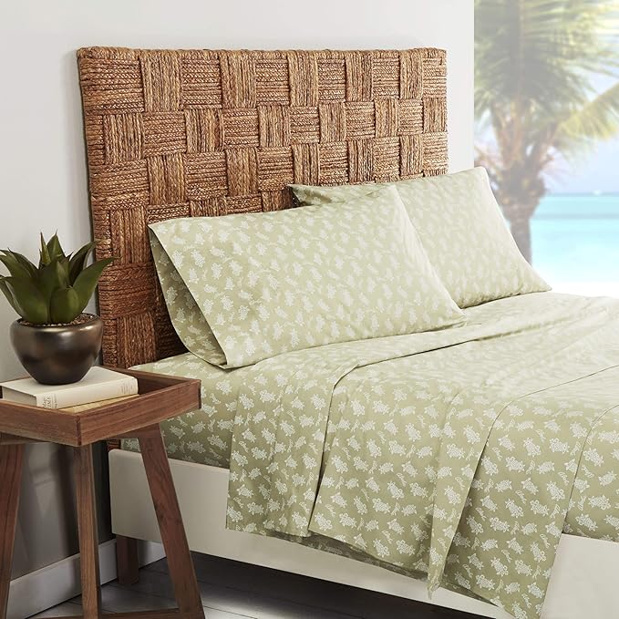 Tommy Bahama - King Sheets, Cotton Percale Bedding Set, Crisp & Cool, Stylish Bedding Set (Aloha Pineapple Green, King)