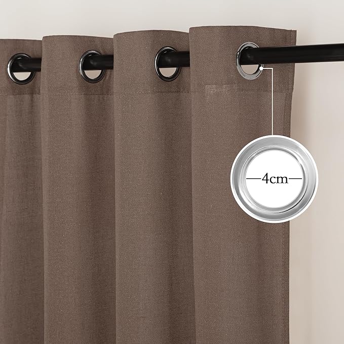 NICETOWN Linen Brown Curtains 96 inch Long, Grommet Privacy Added Thick Flax Window Treatments with Light Filtering Drapes for Bedroom/Farmhouse, W55 x L96, 2 Panels