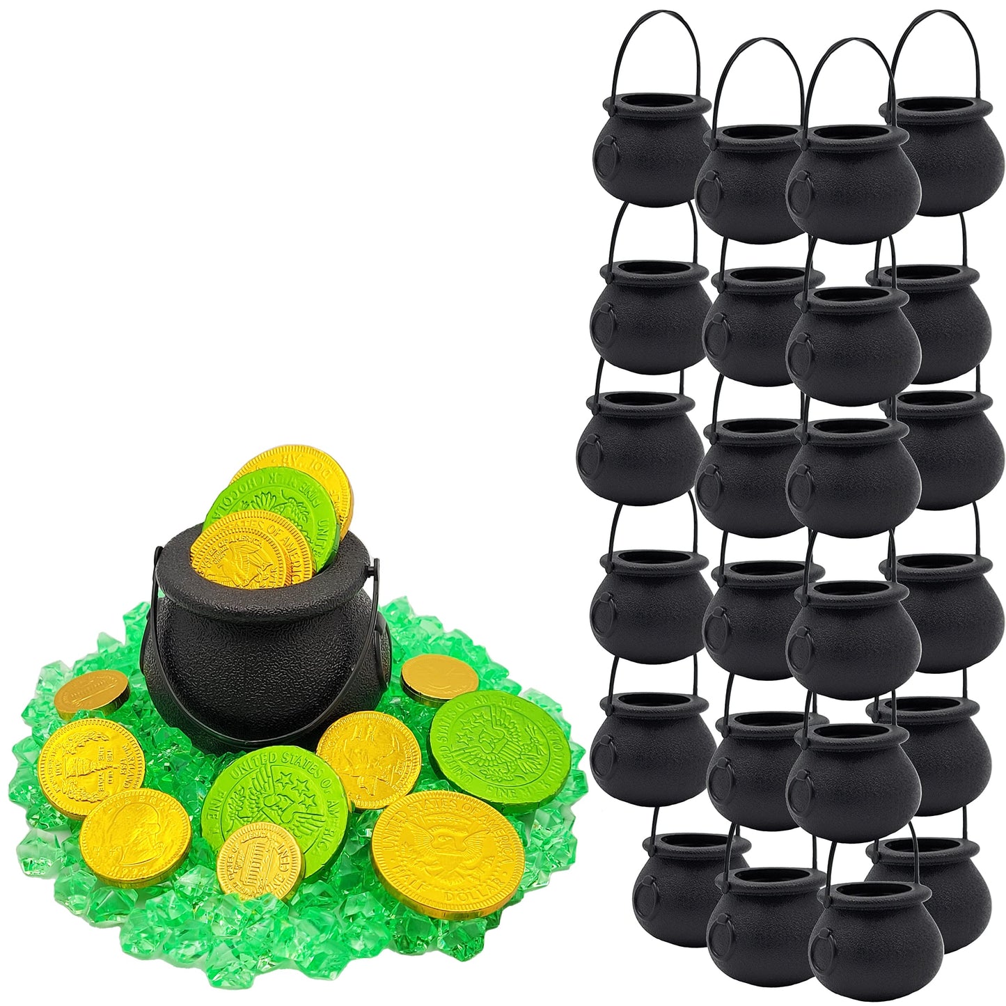 Black Candy Cauldron Kettles, Party Decoration Supplies, St. Patrick's 3" Inches (24-Pack) Witch Cauldron, Candy Bucket, Cauldron Pot