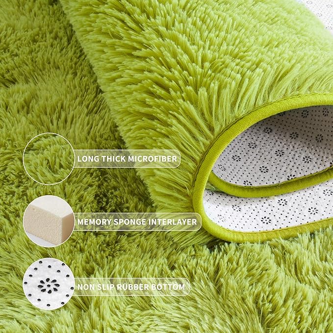 Tepook Fluffy Large Rugs for Living Room, Shag Area Rug 6x9 Soft Carpet for Bedroom, Modern Shaggy Rug for Kids Boys Girls, Plush Indoor Nursery Home Decor Rug with Non-Slip Bottom, Grass Green