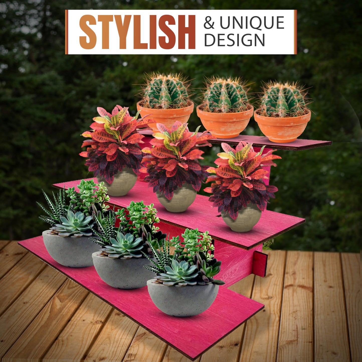 3-Tier Straight Retail Table Display Stand with Shelves for Products | 3 Step Straight Display Rack for Counter Top, Craft Shows, Farmers Market, Trade Shows, Pop ups, Soap Display, Candles (Pink)