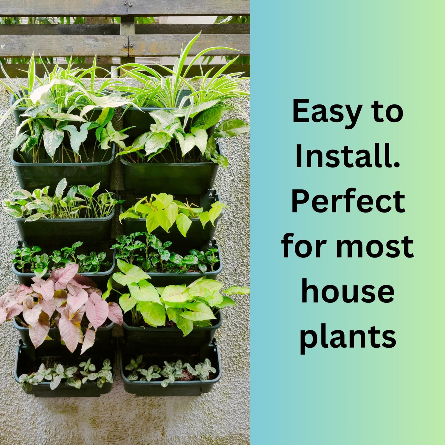Maxona Vertical Wall Planter for Indoor Plant-Walls Mounted Pot with 2 Drainage Tray 8 Pack, 13 inch Dark Green for Indoors and Outdoor Decor, Plastic Pots Balcony Planters, Plants Hanging