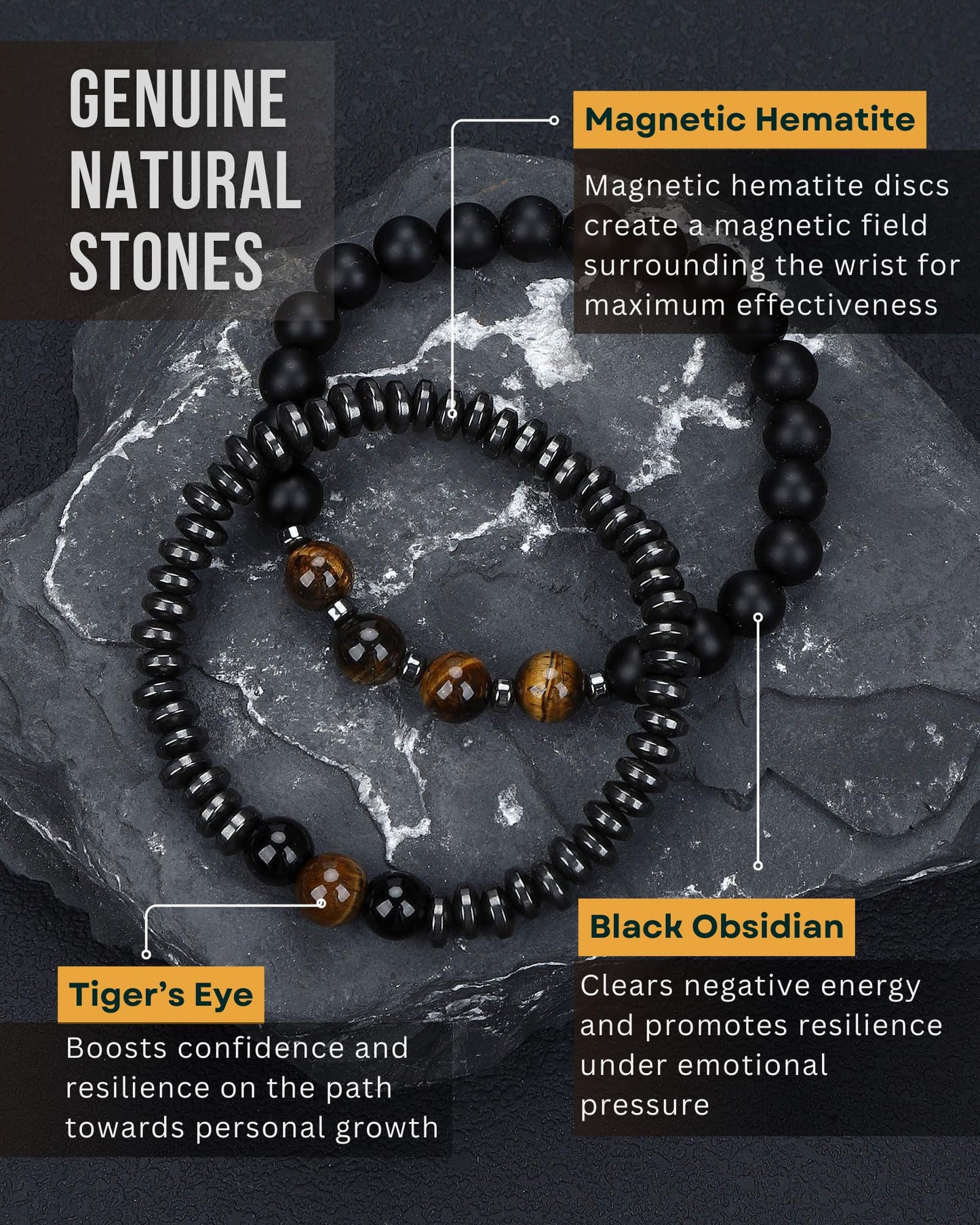 WestLuna Magnetic Healing Bracelet Set – Adjustable Magnetic Hematite Bracelets for Women Men, Slimming Crystal Chakra Energy Beaded Bracelet Gift(Tiger's Eye, Medium)