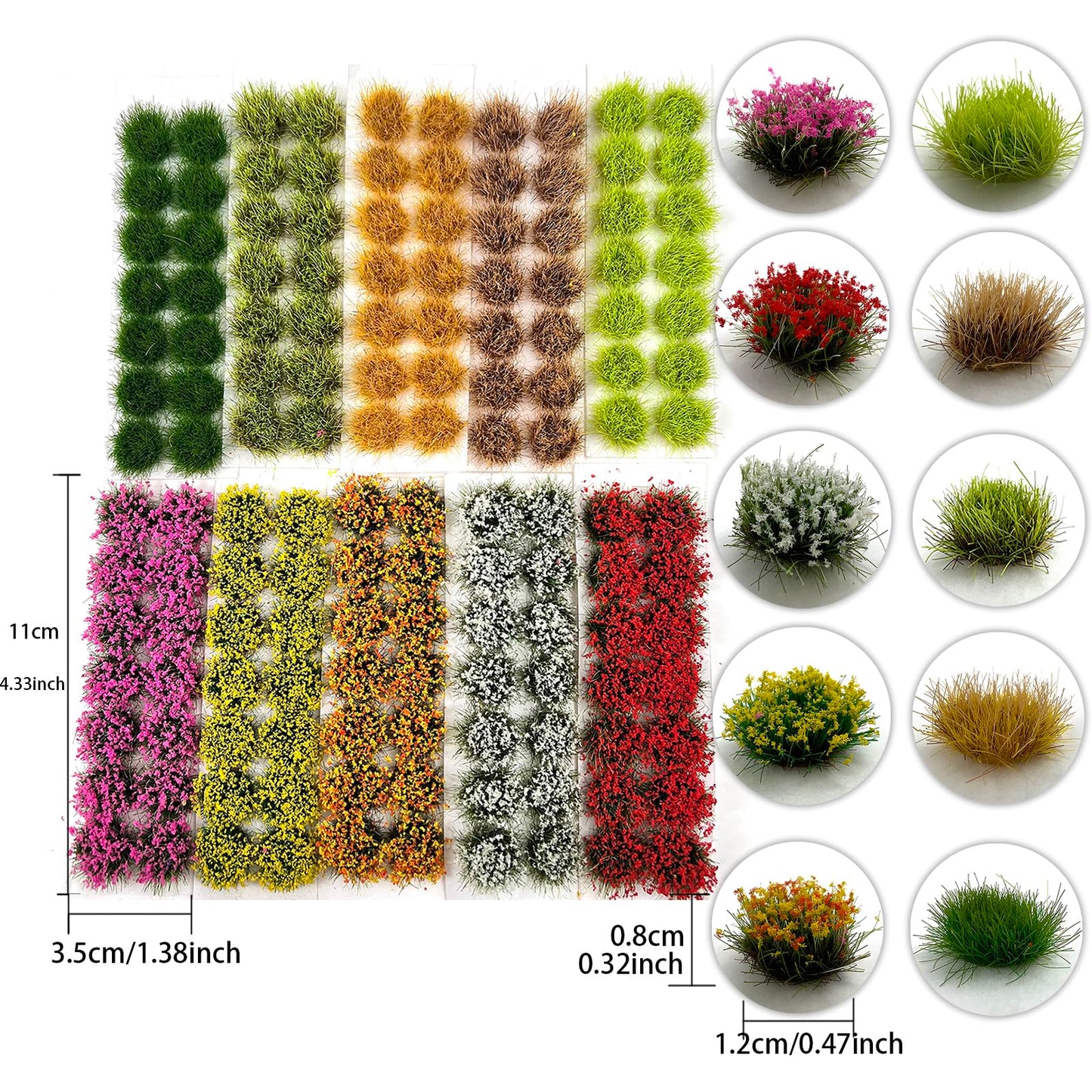 ZZZ SAN ZHI 140-Piece Mixed Grass & Flower Tufts Miniature Scenery Set, for Diorama Railway Train Car Model Landscape Decoration