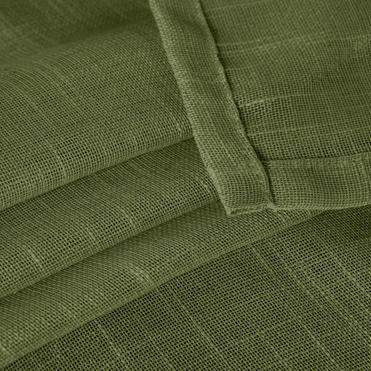 Olive Green Linen Semi Sheer Curtains 72 Inch Length (2 Count)