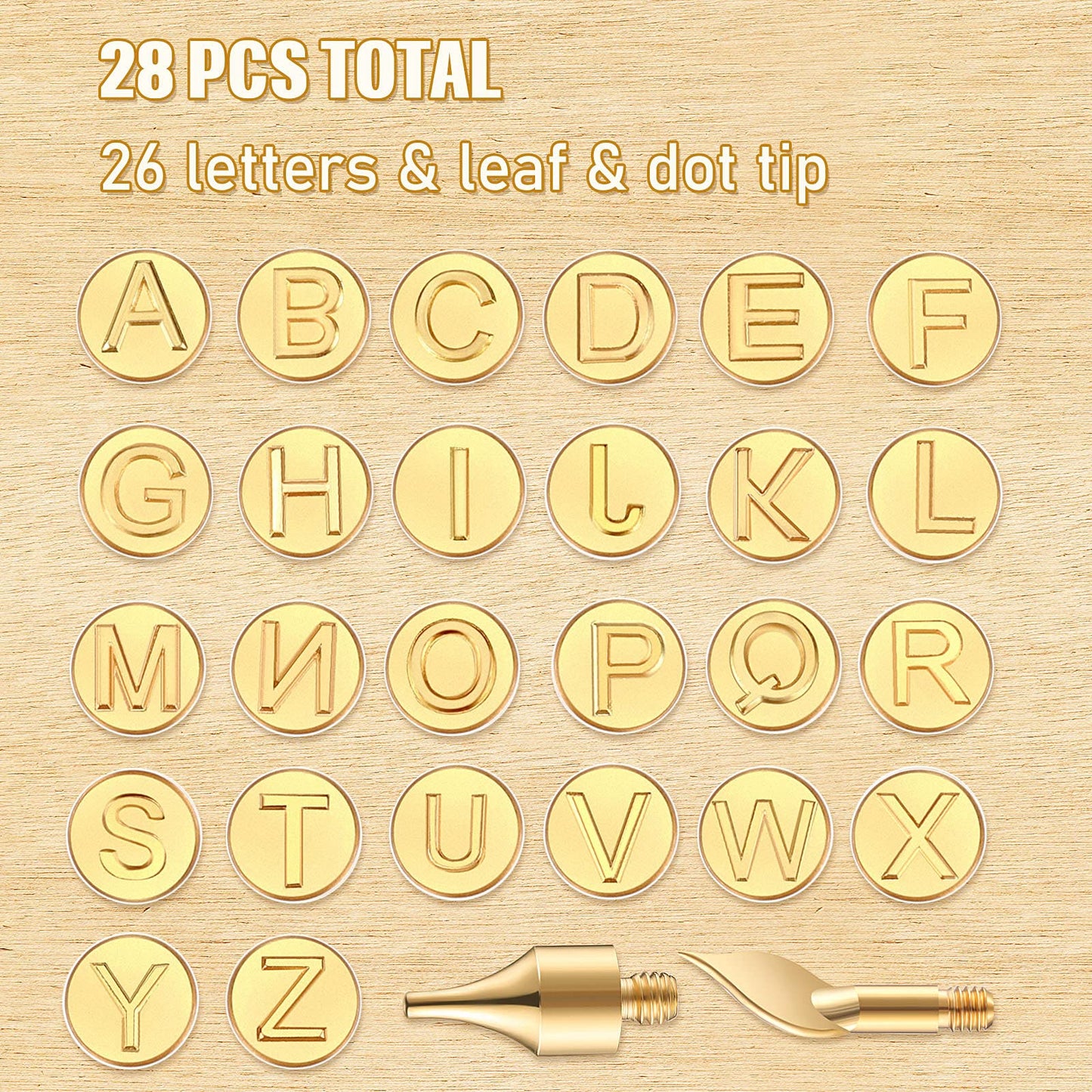 Honoson 28 Pcs Wood Burning Letter Tips Stamps Kit Tool, Letter Copper Mold Carving Lowercase Alphabet Branding Personalization Set for Craft DIY Embossing Carving Wood Burning Stencil Kit Hobby Tool