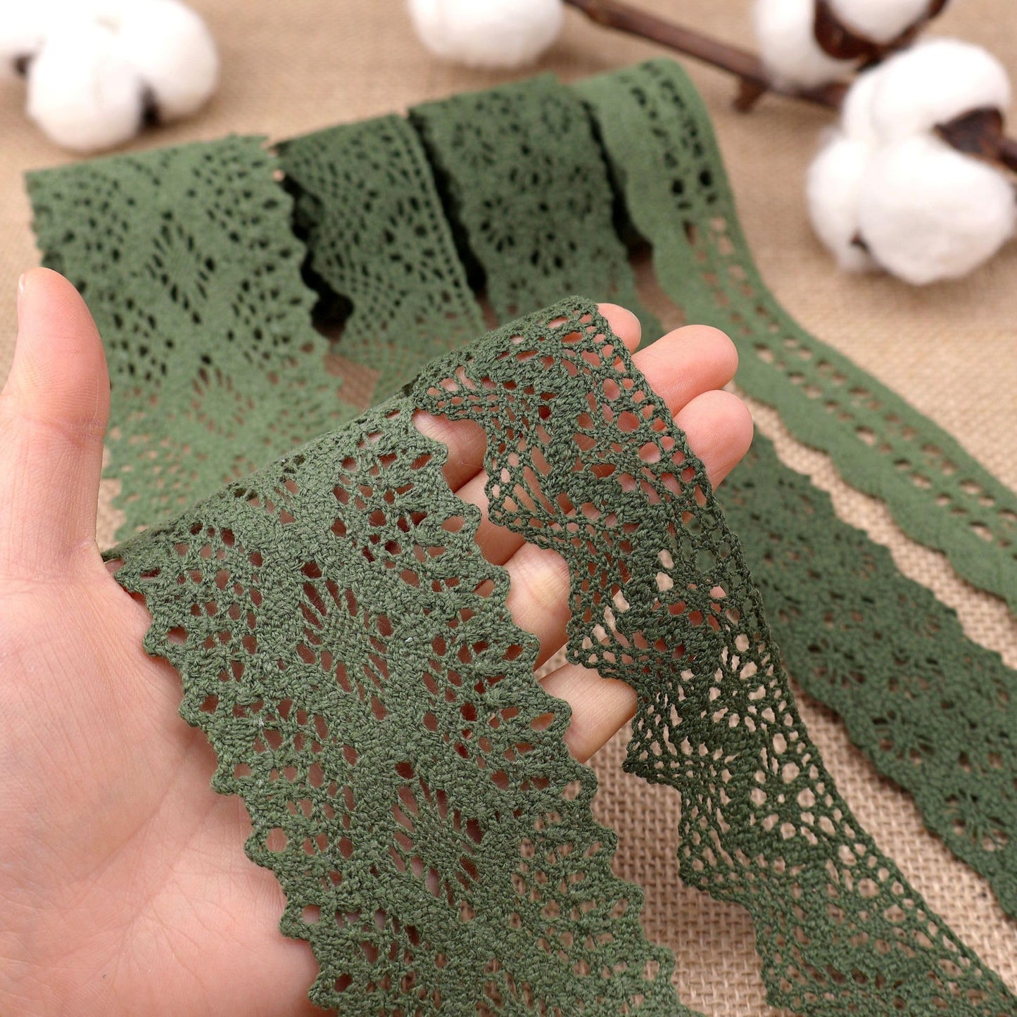 ZNZAKKA Green Lace Ribbon 8 Yards Cotton Lace Trim Crochet Sewing Lace for Crafts Gift Wrapping Wedding Decoration