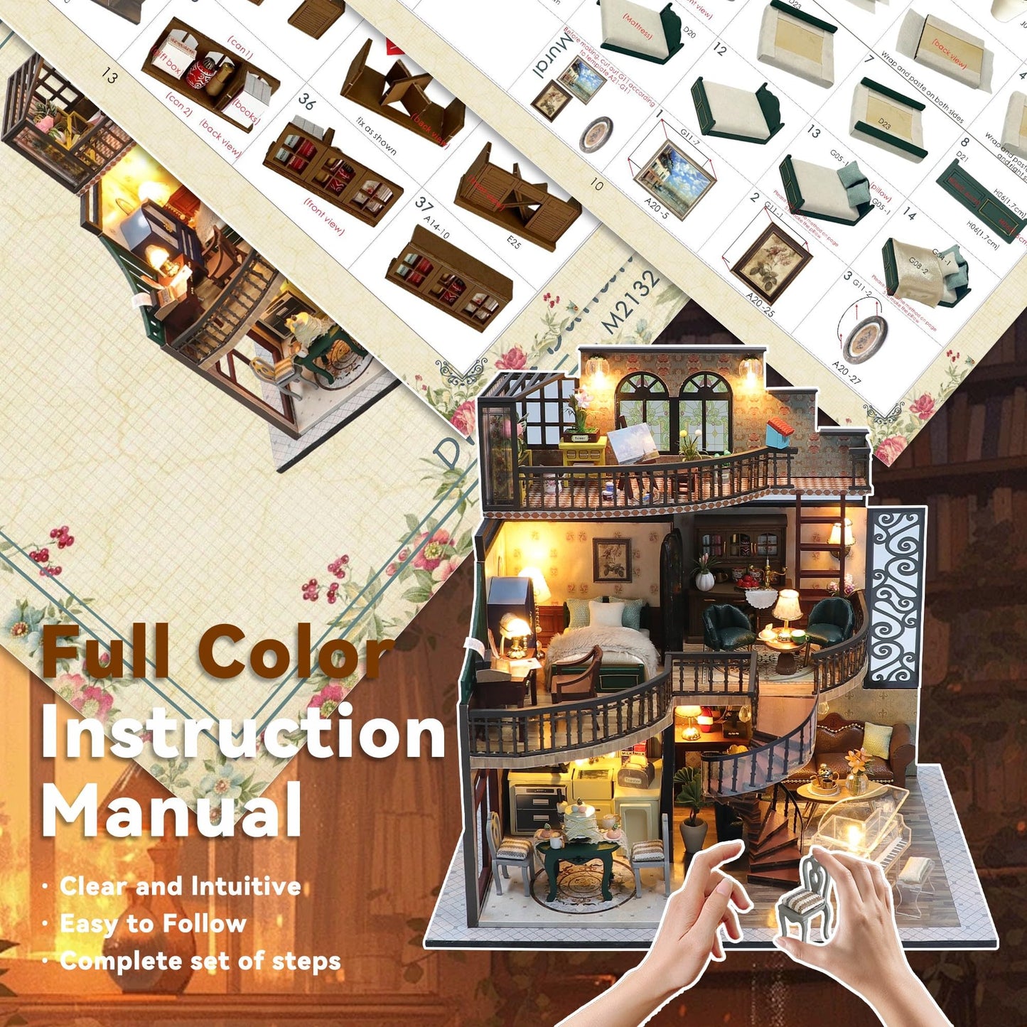 Flever DIY Miniature House Kit, Tiny Home Kit with LED Light, Mini House Build Craft Kits for Adults and Teens, Home Decor Creative Gift for Family/Friends (Dream Building Pavilion)
