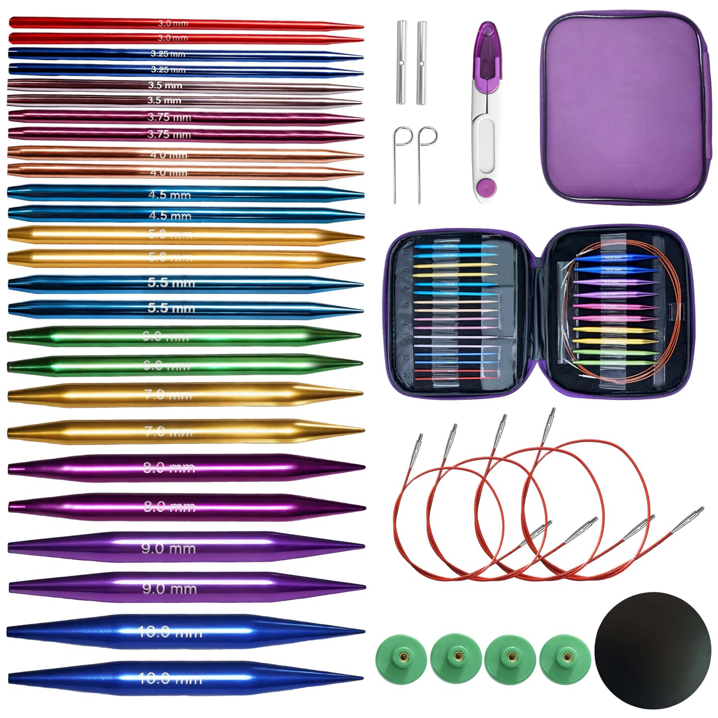 TRILVIX Circular Knitting Needles Set, 13 Pairs Interchangeable Knitting Needles 3mm-10mm with 4 Cables, Accessories & Case, 4 Inch Aluminum Knitting Needles US Size 2~15