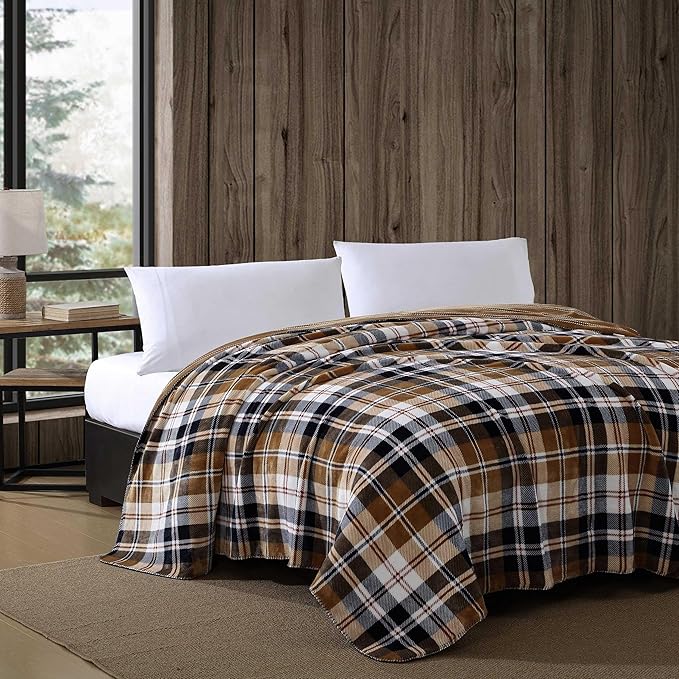 Eddie Bauer - King Blanket, Reversible Plush Bedding, Plaid Home Decor, Oeko-Tex Certified (Tralhead Plaid Beige, King)