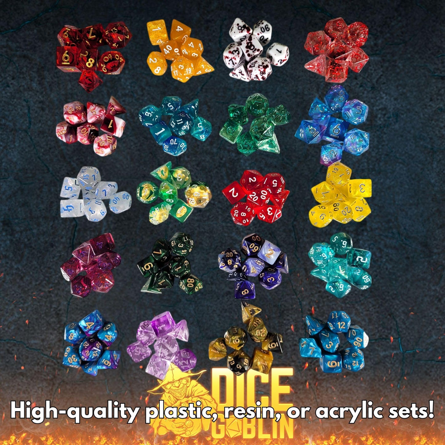 Forged Dice Co. Dice Goblin Mystery Dice Set of 7 - Resin or Plastic - with Mystery Metal RPG Class Coin