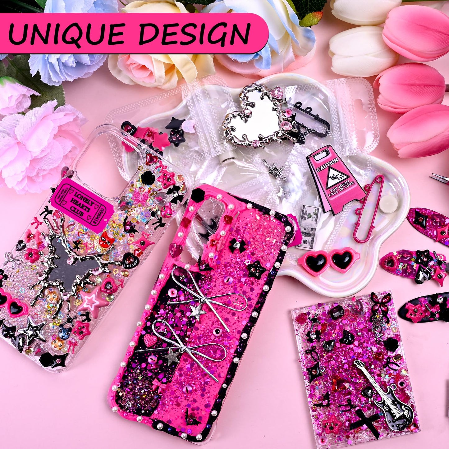 2867PCS+ Junk Phone Case Charms Kit,Pink Charm for DIY Phone Cases for Customizing DIY for Customizing Cases,Bow,Flatback Pearls,Nail,Rhinestones,Y2k Charms,Gift for Best Friend.