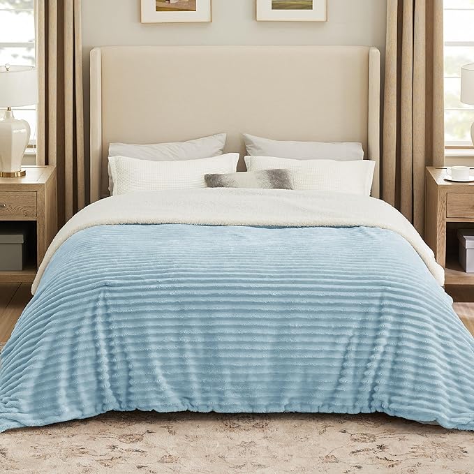 Bedsure Sherpa Blanket King Size for Bed - Super Soft, Cozy Fleece Thick Warm Blanket for Winter, GentleSoft Home Room Decor, Sky Blue, 108x90 Inches