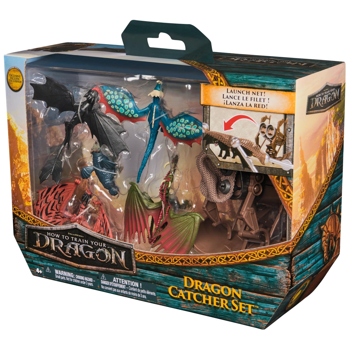 DreamWorks Dragons, 5-Pack Dragon Catcher Set with Hiccup’s Mangler Net Launcher, Kids Toys for Boys & Girls Ages 4 and up
