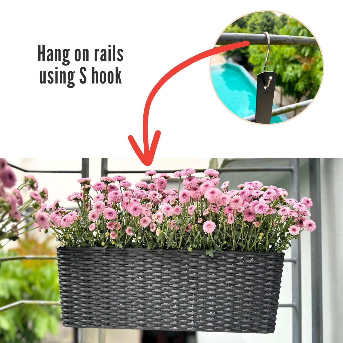 LaLaGreen Outdoor Wall Planters (20 Inch, 2 Pack) Wall Mounted Self Watering System Window Flower Boxes with Bracket, Black Rectangular Plant Pot Container Indoor Modern Garden Herb Kitchen Home Decor