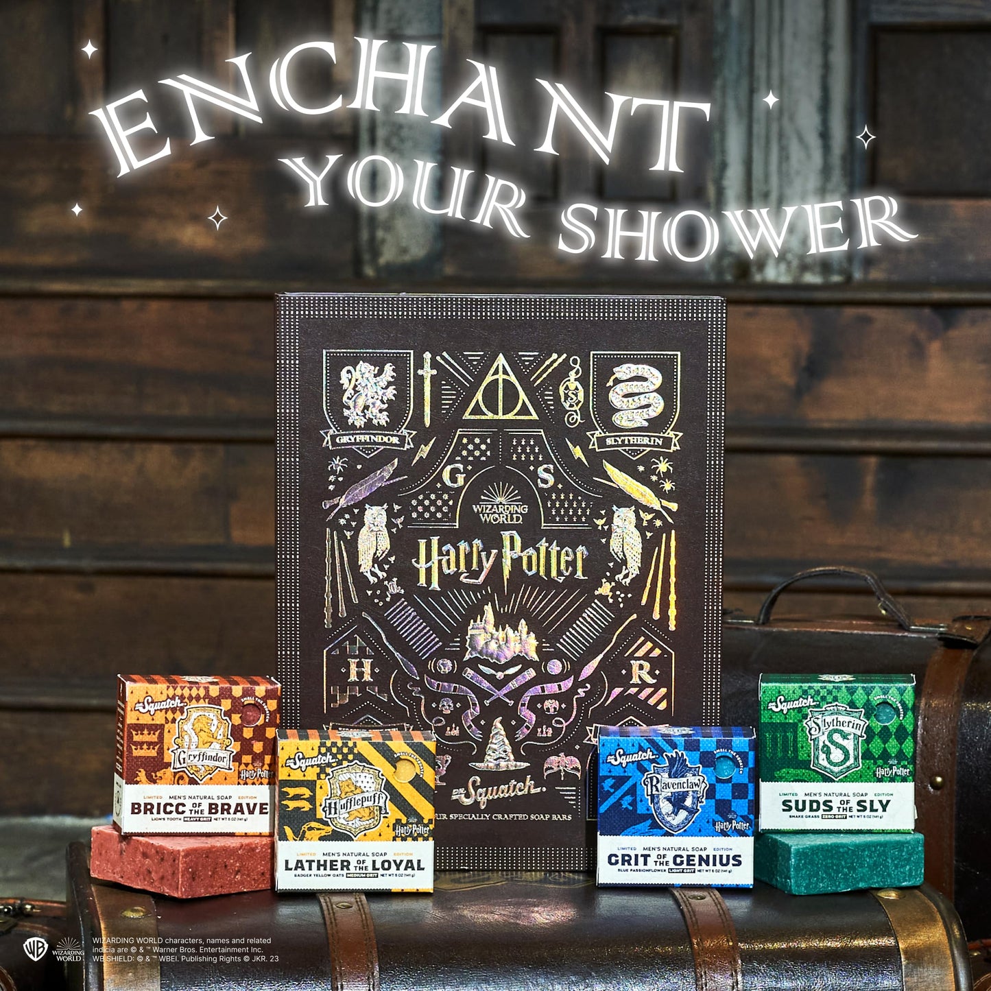 Dr. Squatch Harry Potter Collection with Collector's Box - Men's Natural Bar Soap 4 Pack Bundle and Collector's Box - Soap inspired by Gryffindor, Slytherin, Ravenclaw, and Hufflepuff