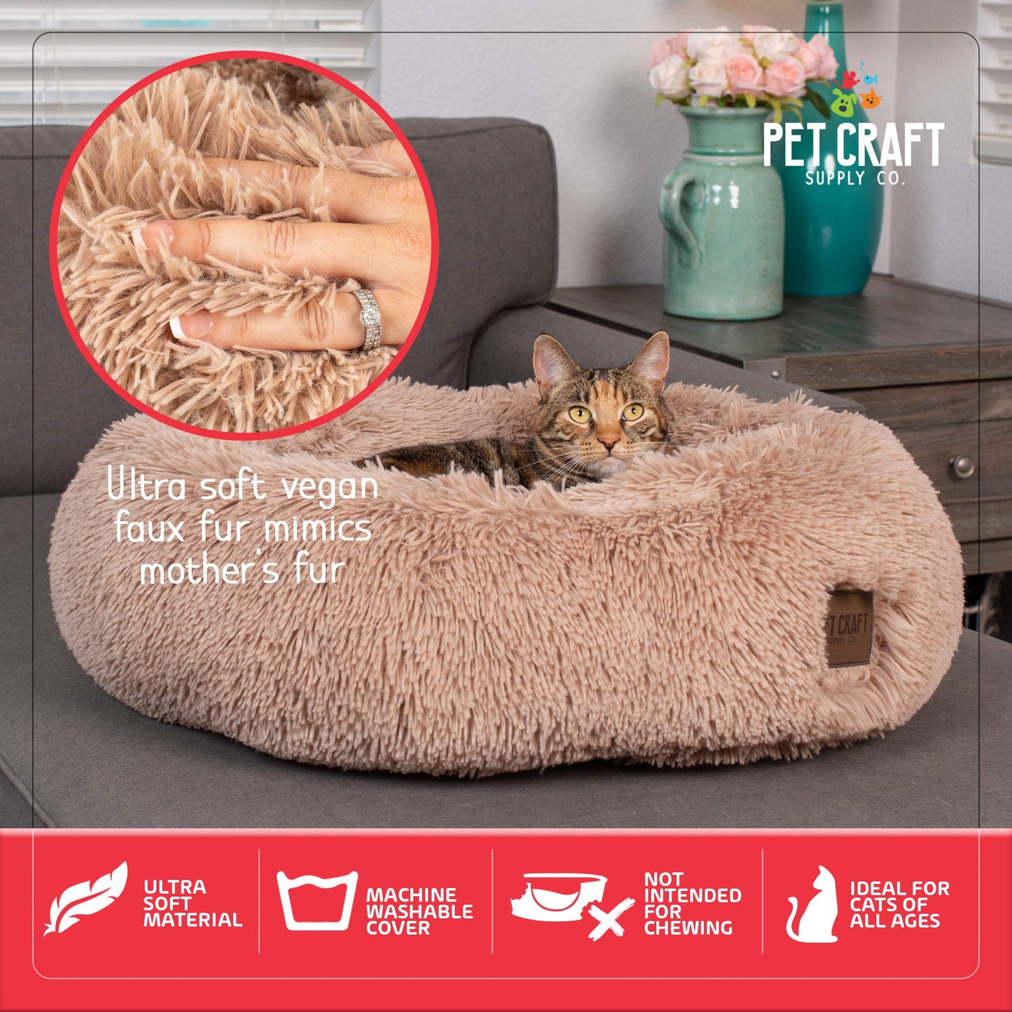 Pet Craft Supply Ultra Plush Calming Anti-Anxiety Pet Bed - Includes Super Soft Comfort Blanket - Great Medium Dog Bed Small Dog and Cat Bed;Cream