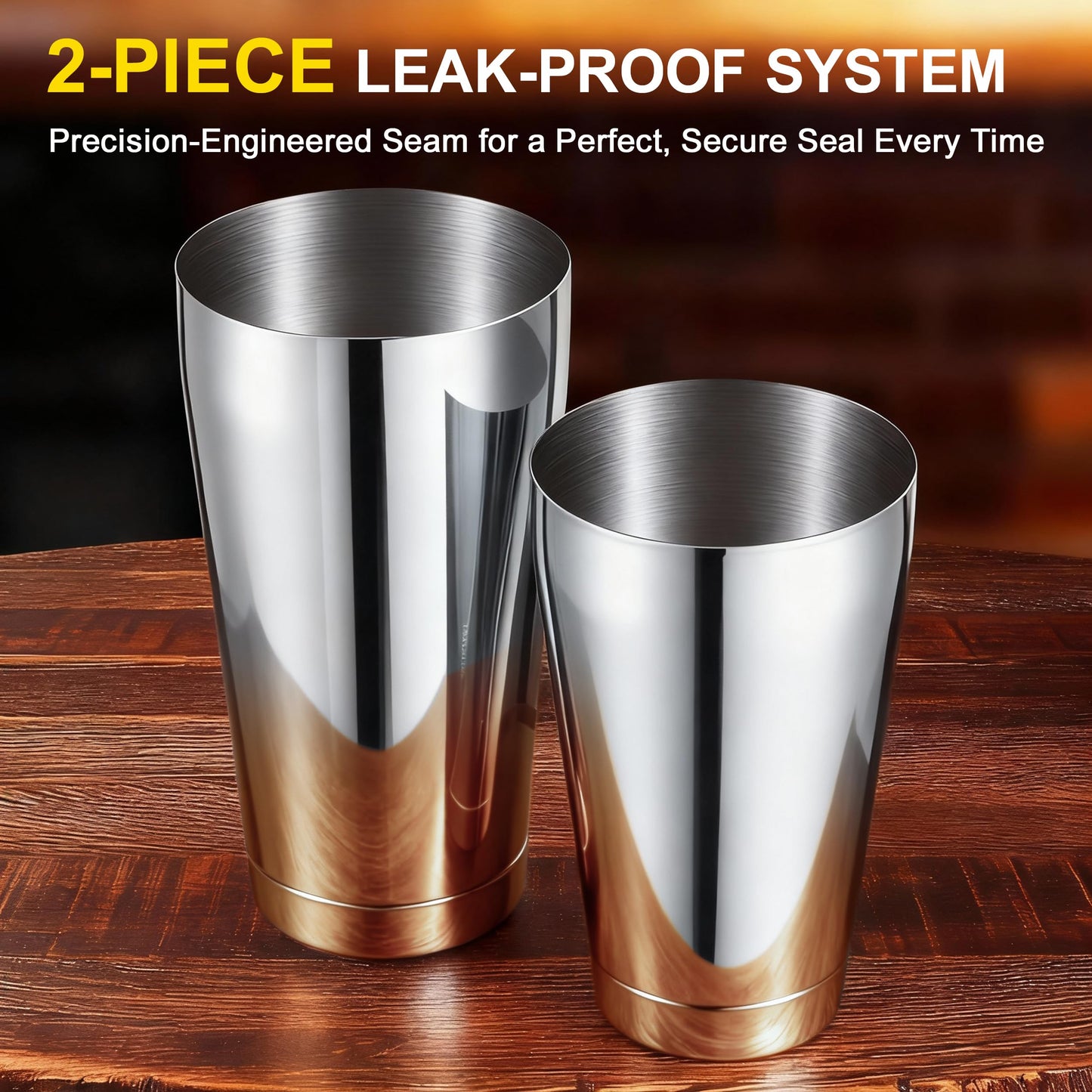 BETTFOR Boston Shaker Set, 18oz & 28oz 2-Piece Tins, Professional 304 Stainless Steel Cocktail Shaker with Leak-Proof Weighted Base for Bartending, Home & Bar Use (Silver)