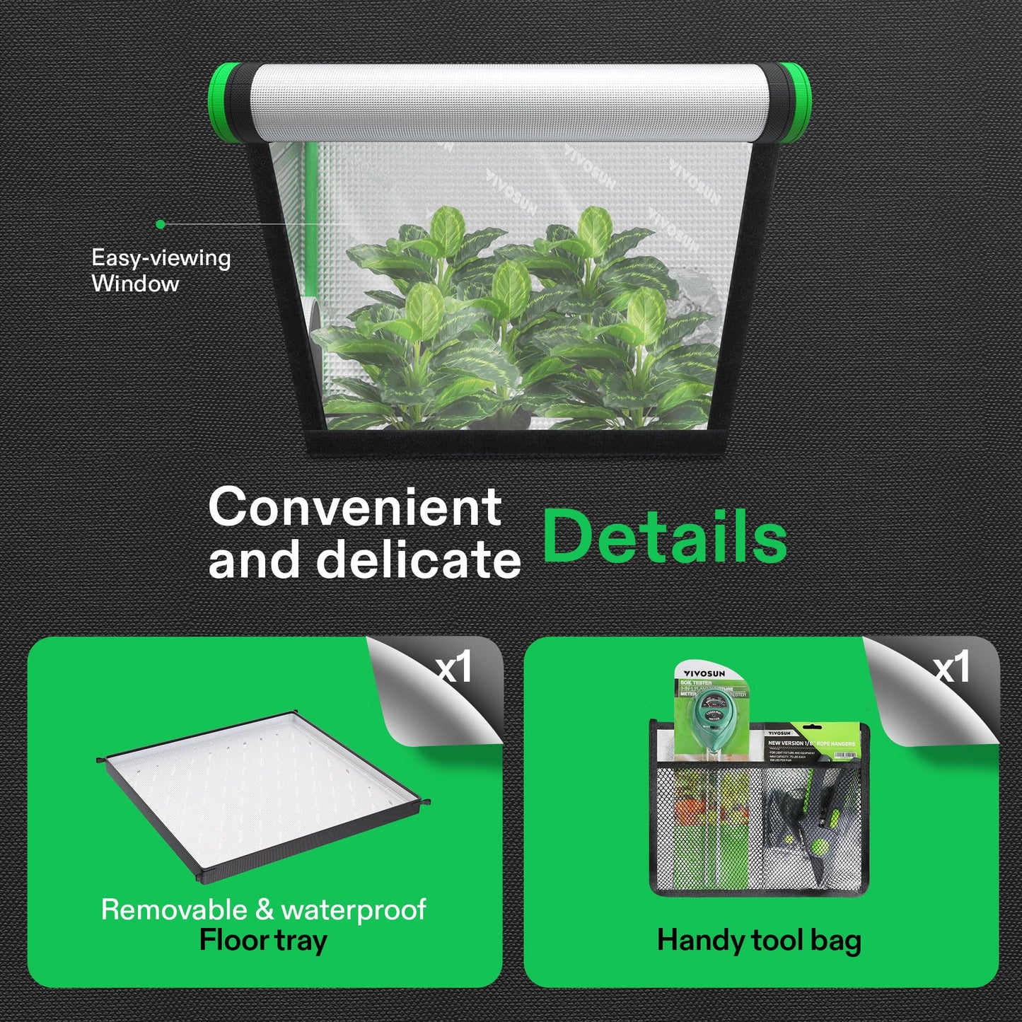 VIVOSUN 2-in-1 4x3 Grow Tent, 48"x36"x72" Seedling Clone Tent High Reflective Mylar with Multi-Chamber and Floor Tray for Hydroponic Indoor Plant Tent