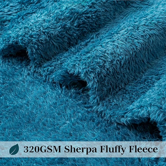 PAVILIA Sherpa Throw Blanket for Couch Sofa, Turquoise Teal Blue Fluffy Warm Plush Blanket for Bed, Cozy Super Soft Lightweight Throw, Fuzzy Decorative Blanket, All Season Home, 50x60
