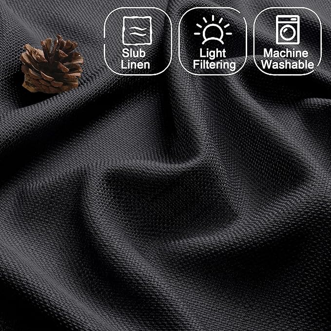 Chyhomenyc Black Curtains 72 Inch Length 2 Panels Set, Faux Linen Textured Semi Sheer Light Filtering Soft Airy Privacy Farmhouse Curtain Drapes for Living Room Bedroom, 40 Wx72 L Inches